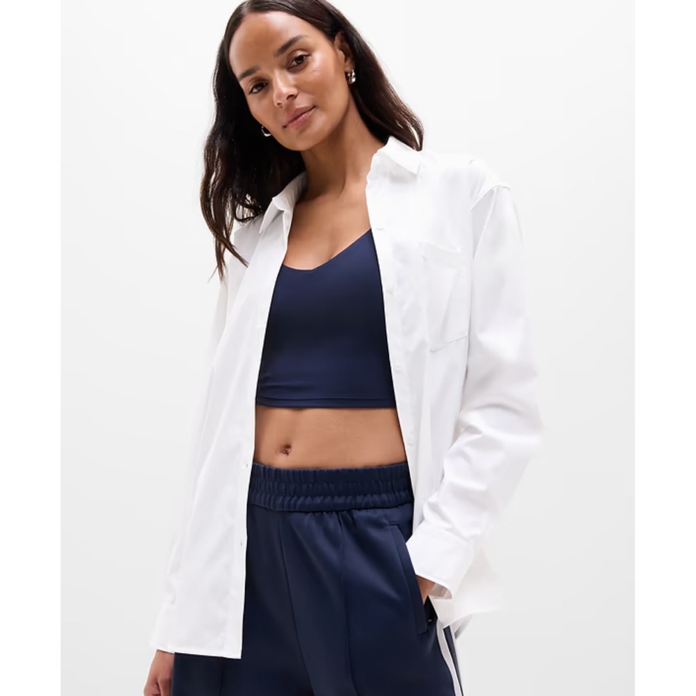 Athleta Midday Relaxed Shirt Women's Small Poplin White Athleisure Preppy NWT